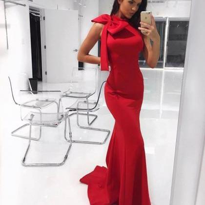 Stunning Red Velvet High Neck Mermaid Prom Dress Long Sleeves main image 0