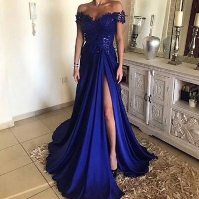Lace Chiffon Prom Dress With Slit  P276