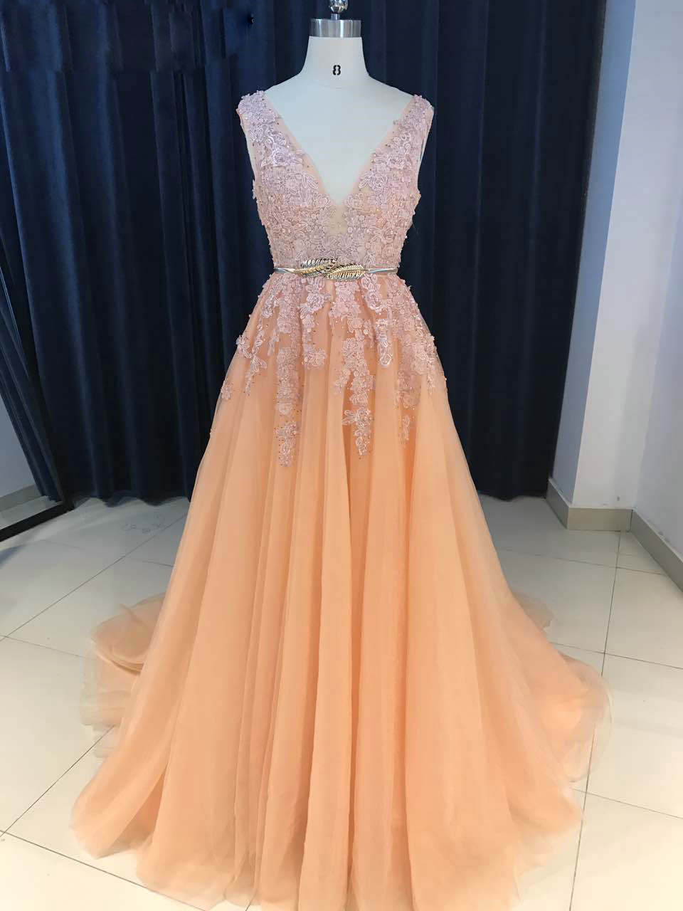 Classy Lace Beaded Long Prom Dress Birthday Party Dress Y9691