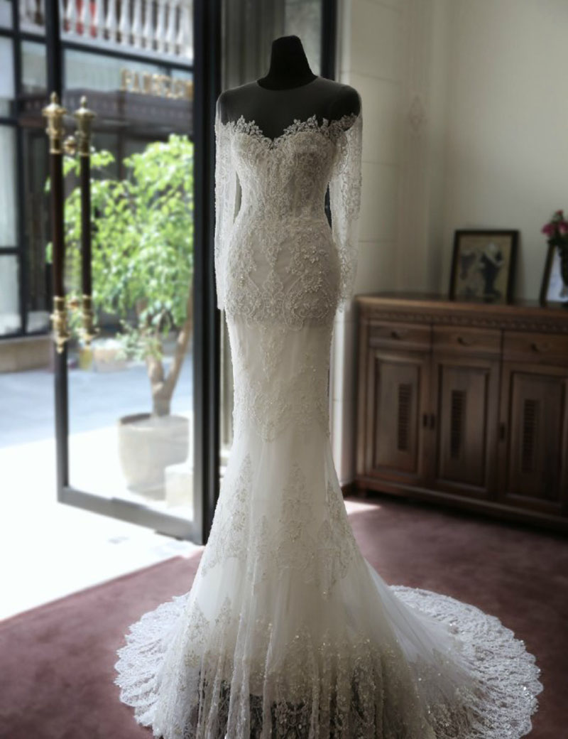 Gorgeous Mermaid Lace Crystal Wedding Dress Sw15