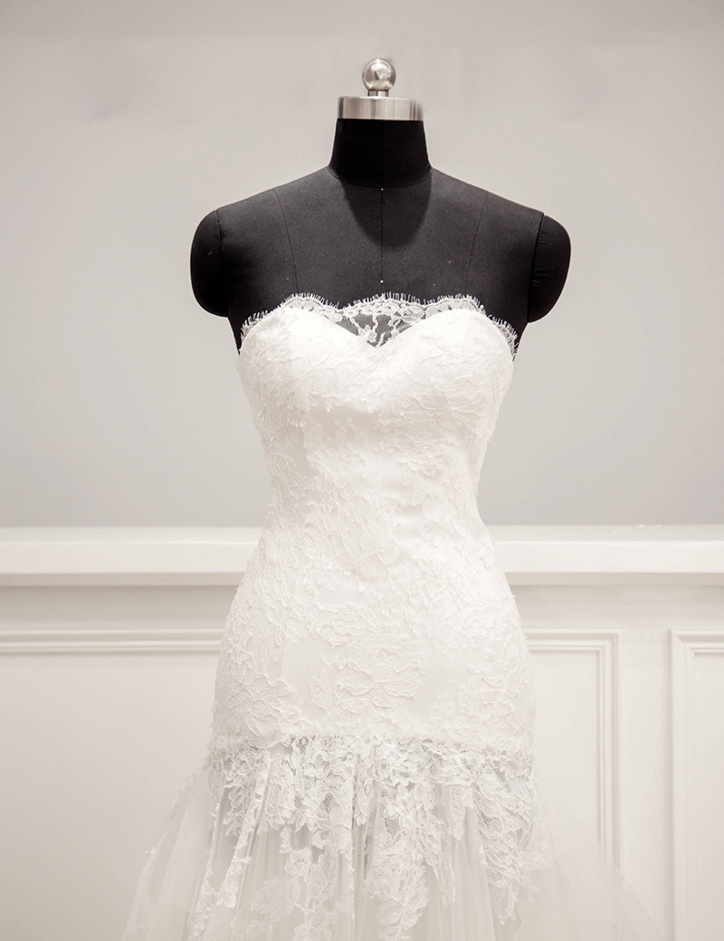 Strapless Sweetheart Lace Appliqués Drop-waist Mermaid Wedding Dress ...